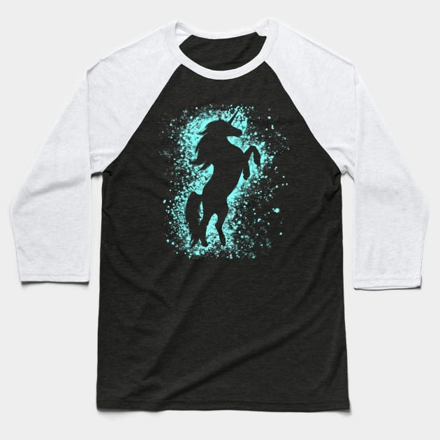 Magical Blue Unicorn Baseball T-Shirt by Lady Lilac